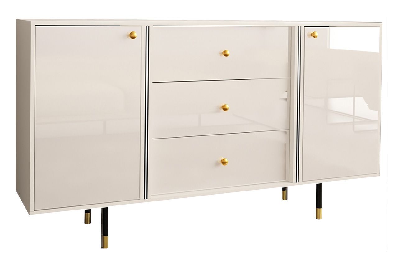 Elegancka komoda 160 cm z szufladami, metalowymi nóżkami, w białym połysku do salonu lub sypialni - AMARE 2