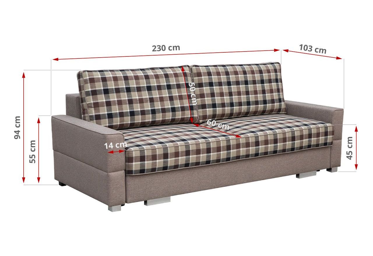 Piękna brązowa kanapa wypoczynkowa z funkcją spania SALAMINA z siedziskiem i oparciem w kratę