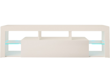 Szafka RTV pod telewizor 160 cm w białym połysku, z oświetleniem LED, wisząca lub stojąca - REINER 2