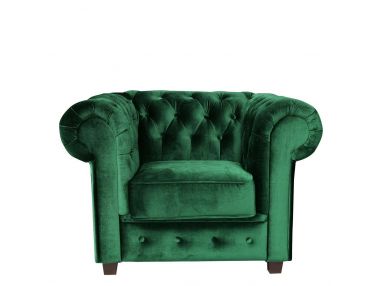 Stylowy fotel wypoczynkowy CHESTERFIELD w stylu glamour do salonu, pokoju, w kolorze zielonym