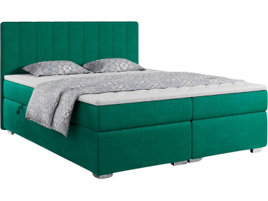 Modne łóżko kontynentalne w tkaninie welurowej z materacem - ALLY 180x200 butelkowa zieleń