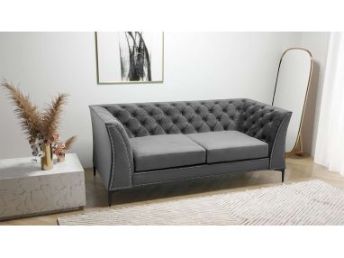 Stylowa sofa dwuosobowa ENCANTO w stylu glamour do salonu w szarym kolorze, na metalowych nóżkach