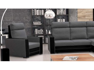 Nowoczesny szary fotel wypoczynkowy na sprężynach MARTESI z dwukolorową tapicerką