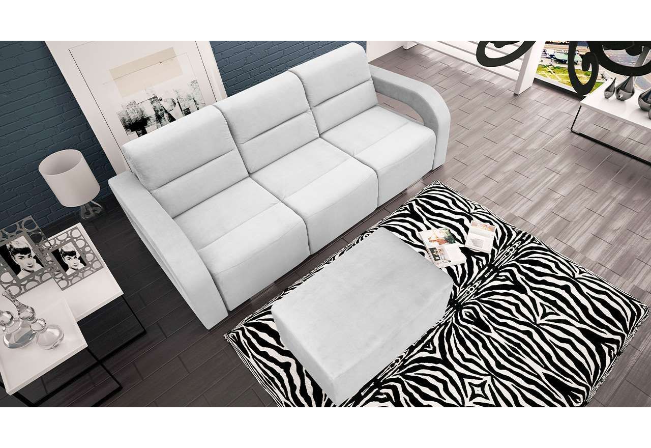 Sofa rozkładana do salonu i pokoju z pufą i funkcją spania AMARI kremowa
