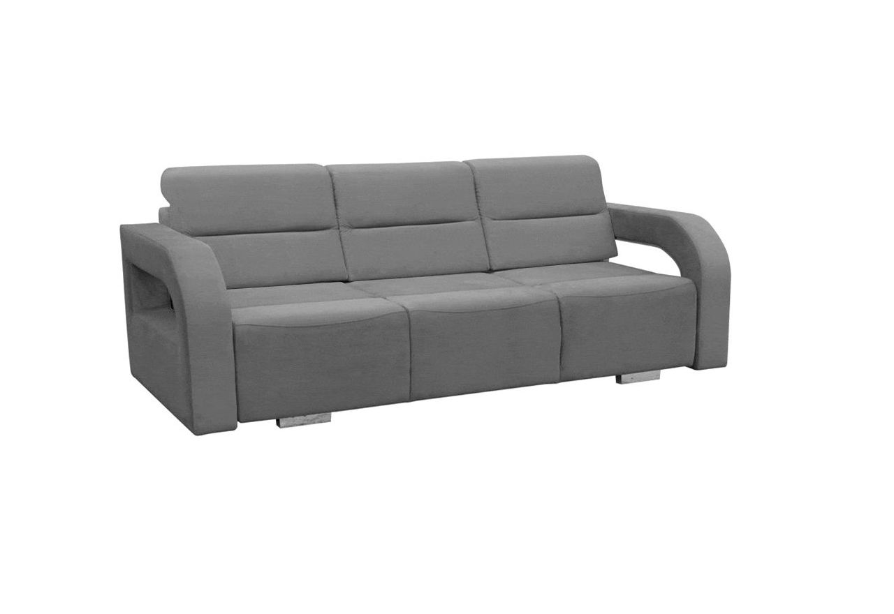 Rozkładana modna kanapa z funkcją spania, pojemnikiem na pościel i pufą AMARI fioletowa