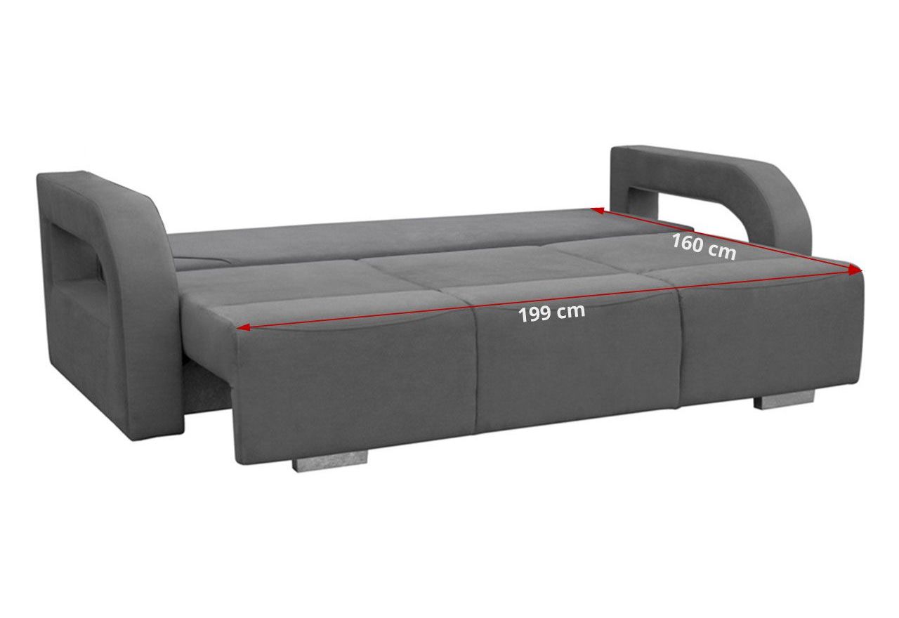 Rozkładana modna kanapa z funkcją spania, pojemnikiem na pościel i pufą AMARI fioletowa