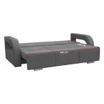 Rozkładana modna kanapa z funkcją spania, pojemnikiem na pościel i pufą AMARI fioletowa