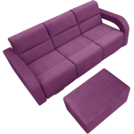 Rozkładana modna kanapa z funkcją spania, pojemnikiem na pościel i pufą AMARI fioletowa