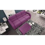 Rozkładana modna kanapa z funkcją spania, pojemnikiem na pościel i pufą AMARI fioletowa