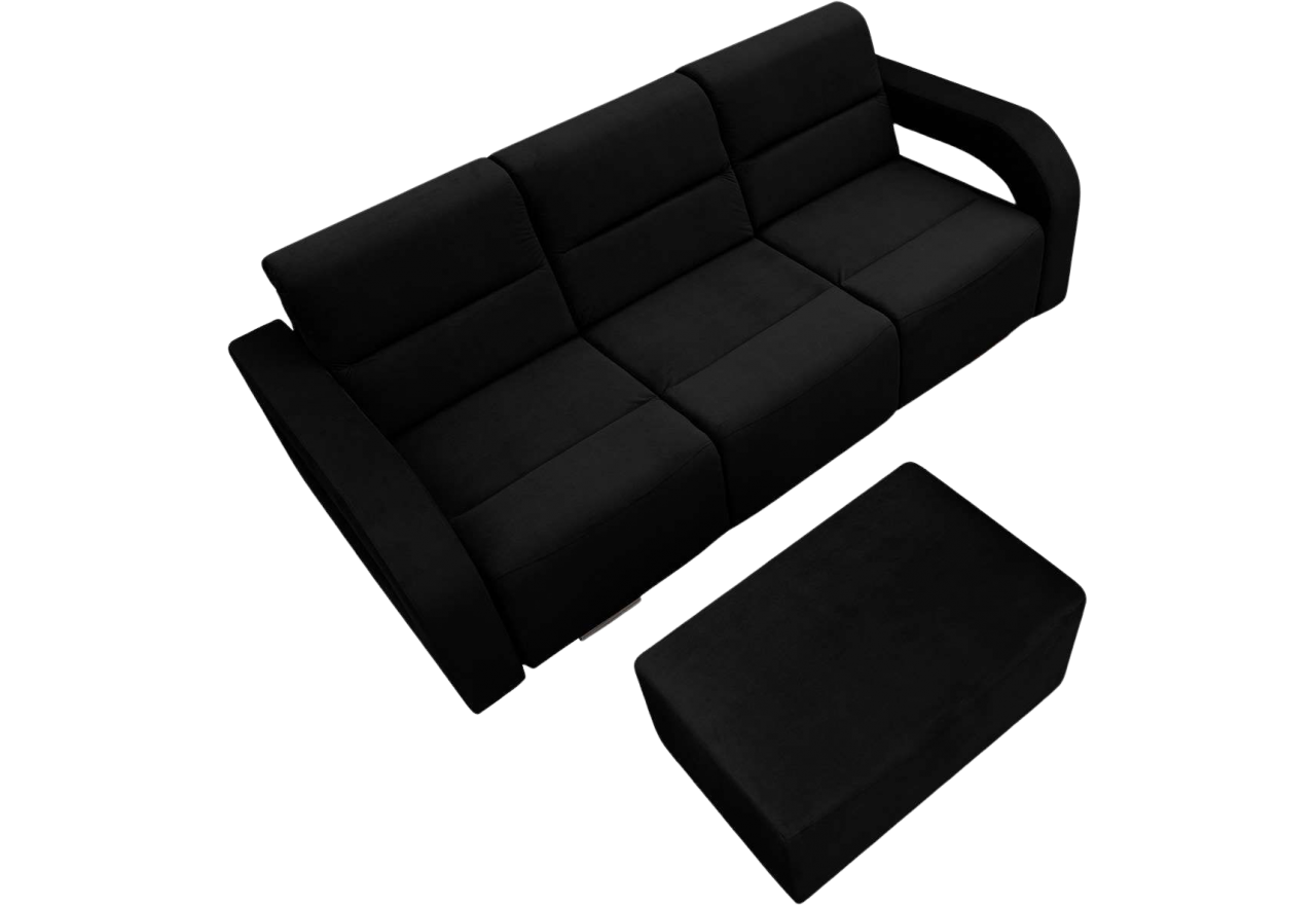 Elegancka nowoczesna czarna kanapa wypoczynkowa z pufą do salonu AMARI