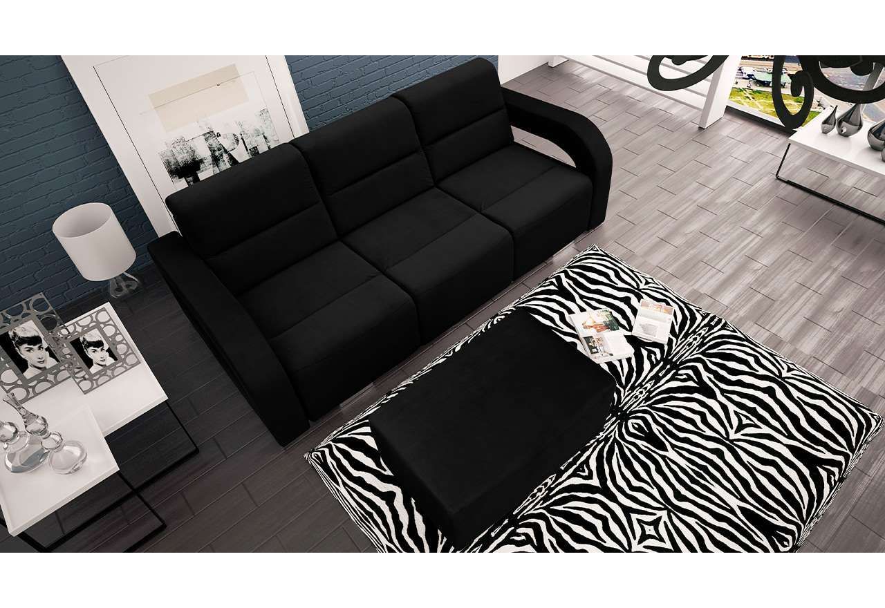Elegancka nowoczesna czarna kanapa wypoczynkowa z pufą do salonu AMARI