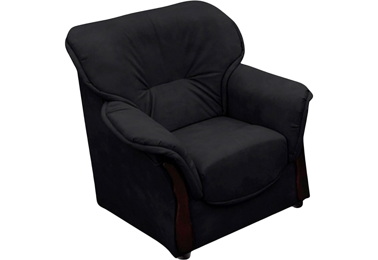 Czarny klasyczny fotel wypoczynkowy ze schowkiem ALBANETA do salonu i pokoju dziennego