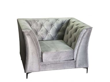 Fotel wypoczynkowy, jednoosobowy do salonu ENCANTO w szarym kolorze, pikowany guzikami