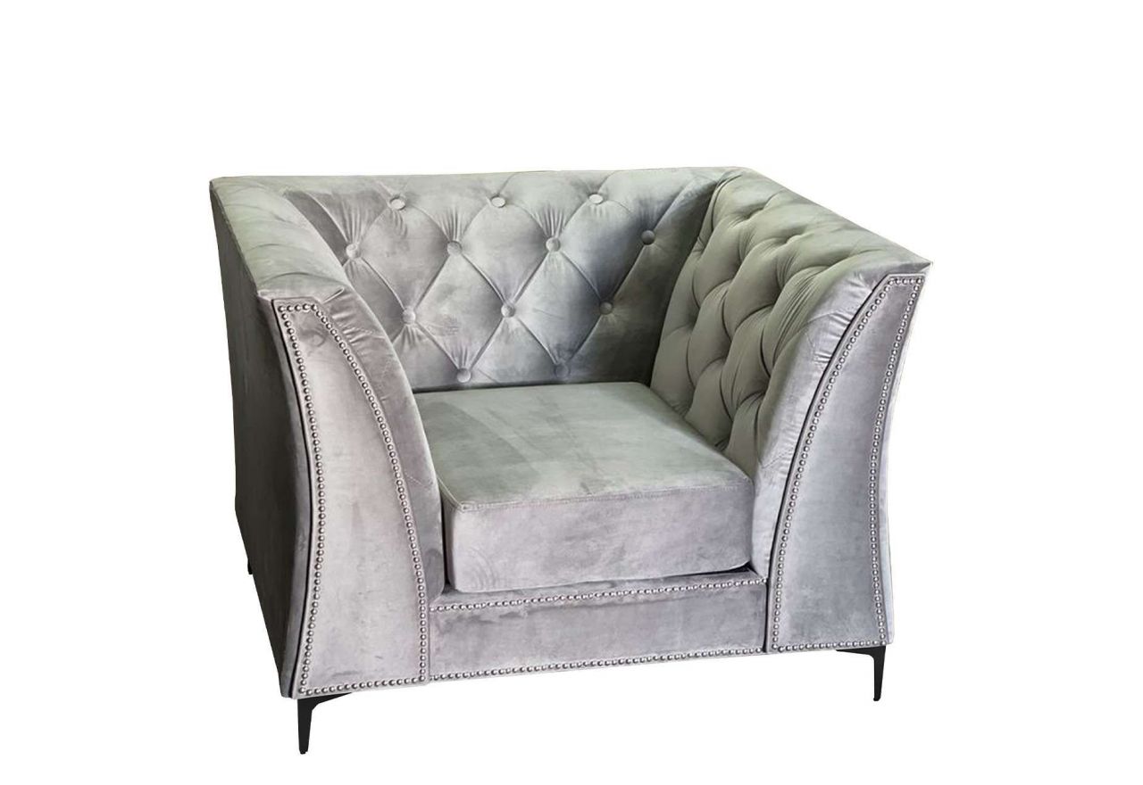 Fotel wypoczynkowy, jednoosobowy do salonu ENCANTO w szarym kolorze, pikowany guzikami