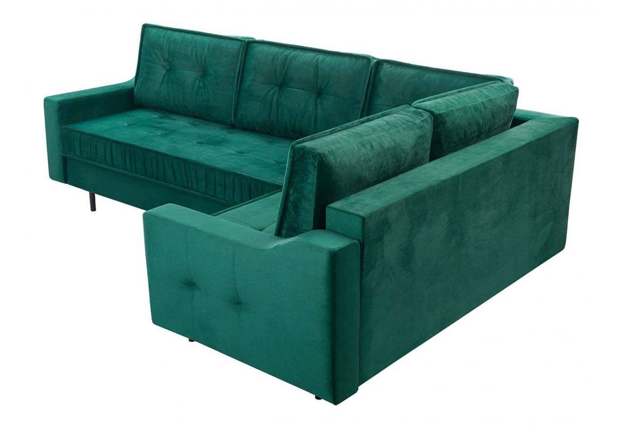 Bordowy narożnik wypoczynkowy ABETO z pikowanym siedziskiem na sprężynach i funkcją spania