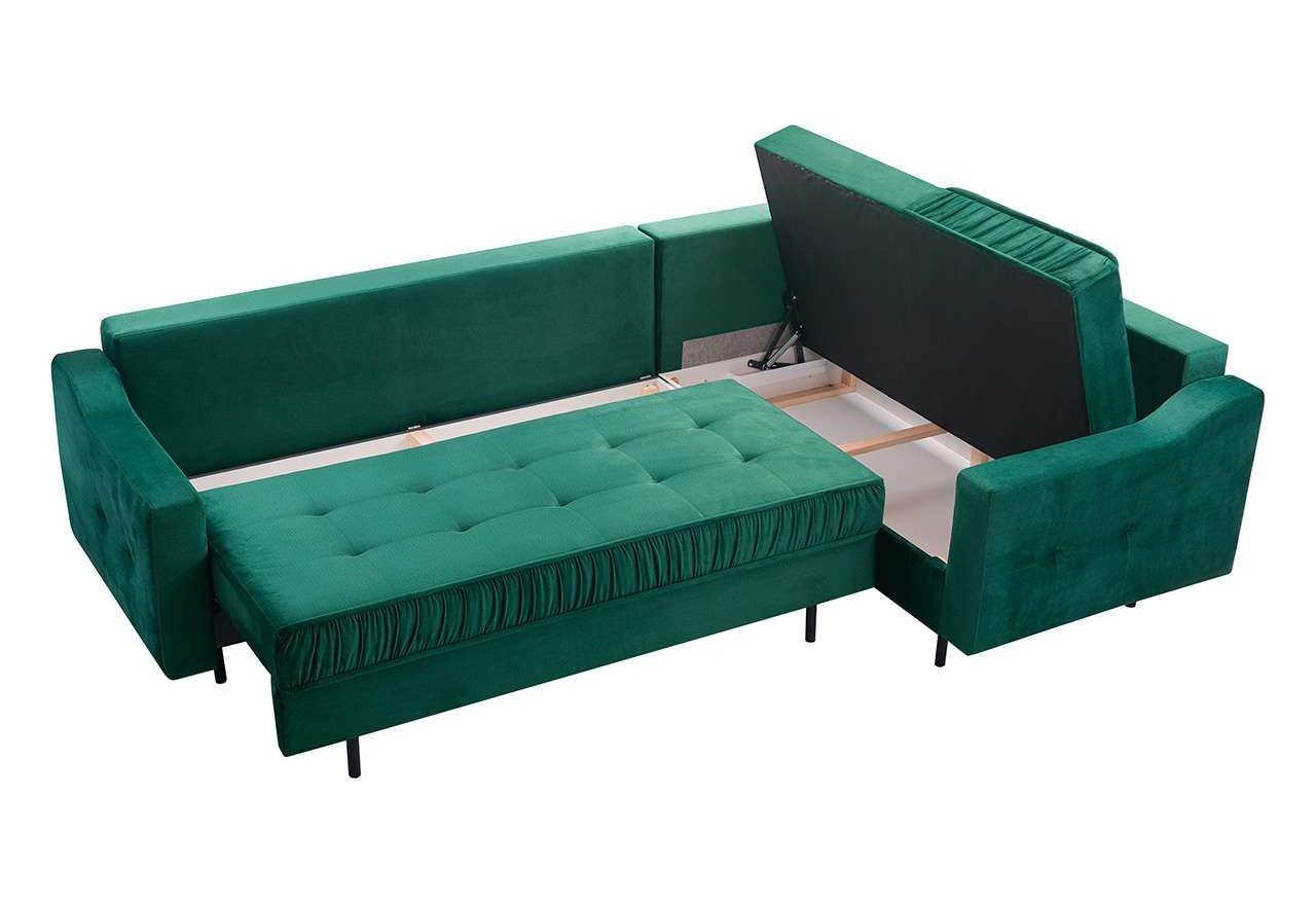 Bordowy narożnik wypoczynkowy ABETO z pikowanym siedziskiem na sprężynach i funkcją spania