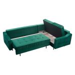 Bordowy narożnik wypoczynkowy ABETO z pikowanym siedziskiem na sprężynach i funkcją spania