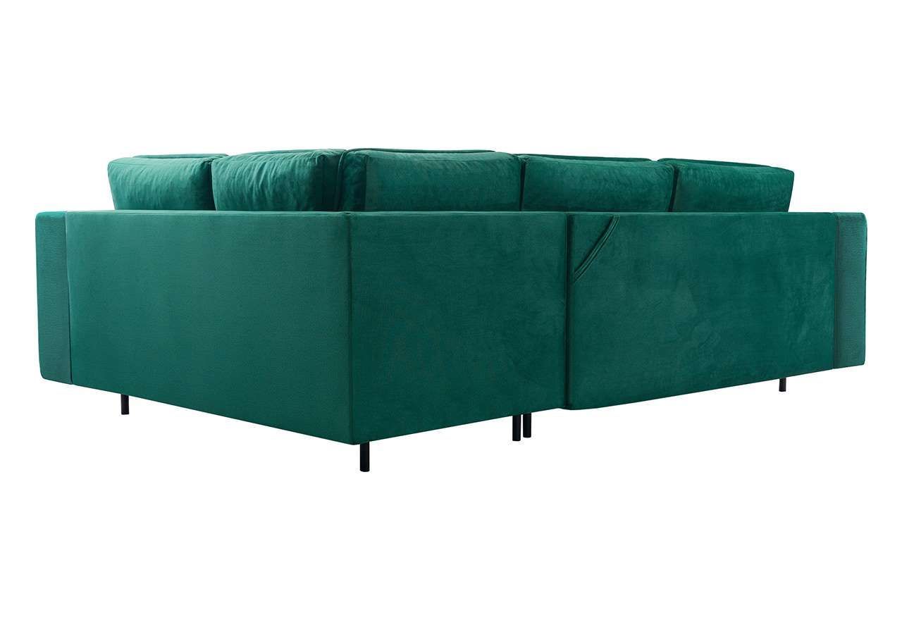 Bordowy narożnik wypoczynkowy ABETO z pikowanym siedziskiem na sprężynach i funkcją spania