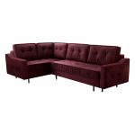 Bordowy narożnik wypoczynkowy ABETO z pikowanym siedziskiem na sprężynach i funkcją spania