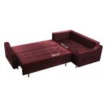 Bordowy narożnik wypoczynkowy ABETO z pikowanym siedziskiem na sprężynach i funkcją spania