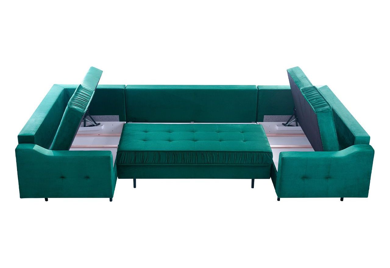 Nowoczesny narożnik glamour do dużego salonu ABETO rozkładany z bordową tapicerką