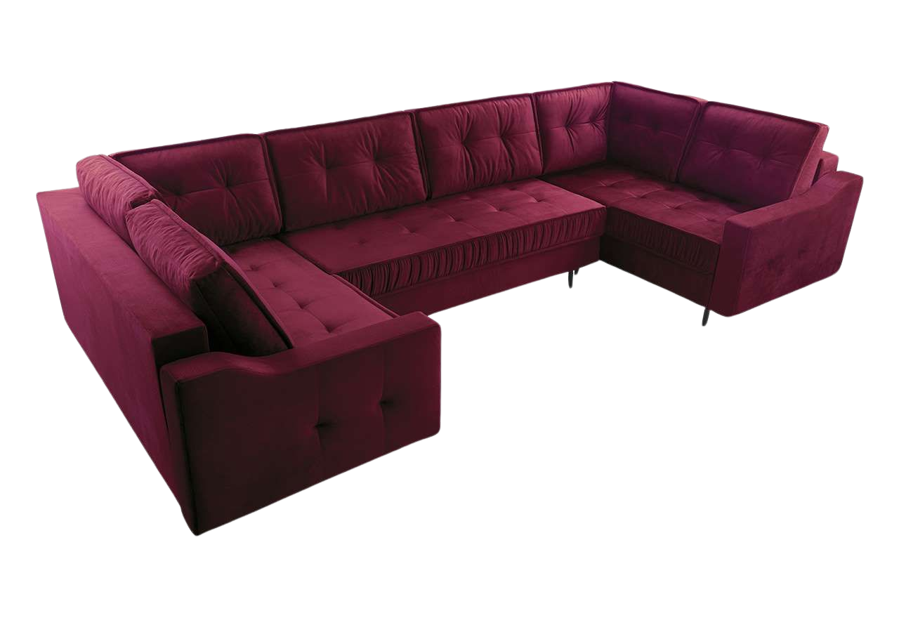 Nowoczesny narożnik glamour do dużego salonu ABETO rozkładany z bordową tapicerką