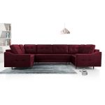 Nowoczesny narożnik glamour do dużego salonu ABETO rozkładany z bordową tapicerką
