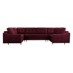 Nowoczesny narożnik glamour do dużego salonu ABETO rozkładany z bordową tapicerką