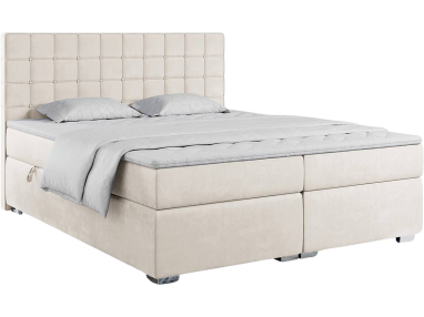 Dwuosobowe łóżko kontynentalne z wysokim wezgłowiem i materacem - CARMEN 160x200 kremowy