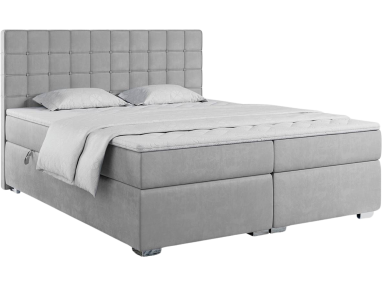 Dwuosobowe łóżko kontynentalne z przeszywanym wezgłowiem - CARMEN 180x200 jasny szary