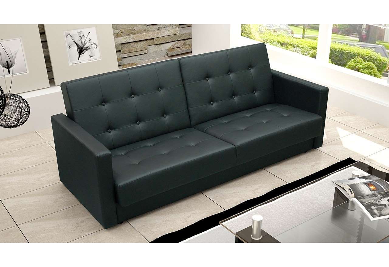 Elegancka sofa BAVENO z funkcją spania, pikowana z tapicerką z czarnej ecoskóry