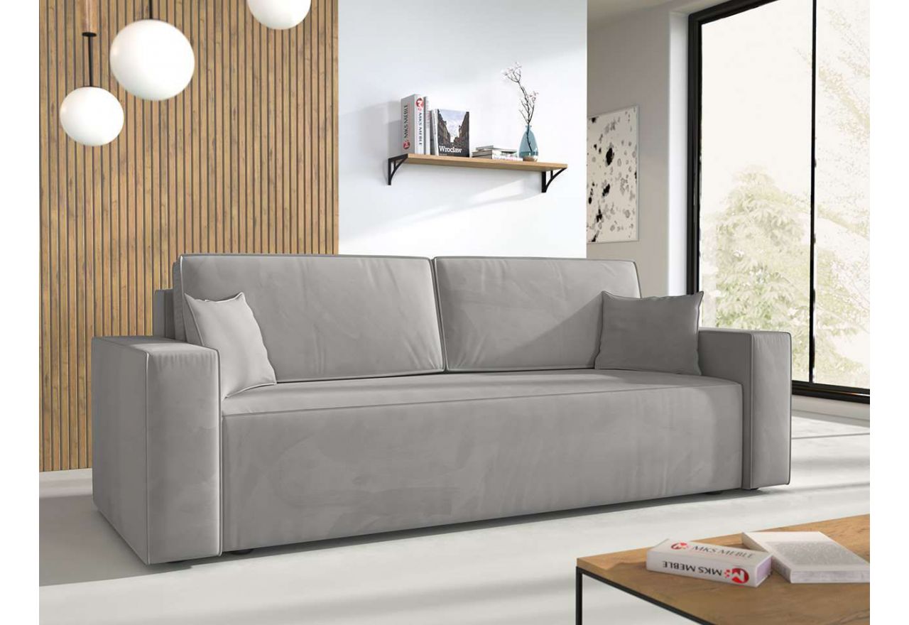 Sofa wolnostojąca z funkcją spania trzyosobowa z pojemnikiem na pościel - KLARA szara