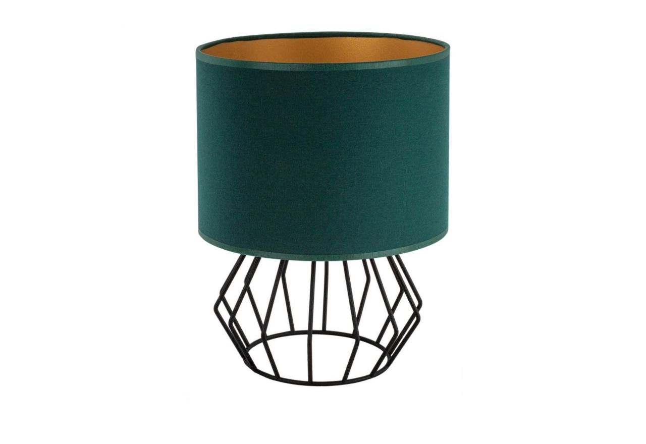 Mała lampka stołowa AGAPE z drucianą designerską podstawą i zielonym kloszem