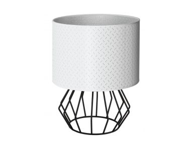 Lampa stołowa IRIS z białym kloszem i geometryczną drucianą podstawą
