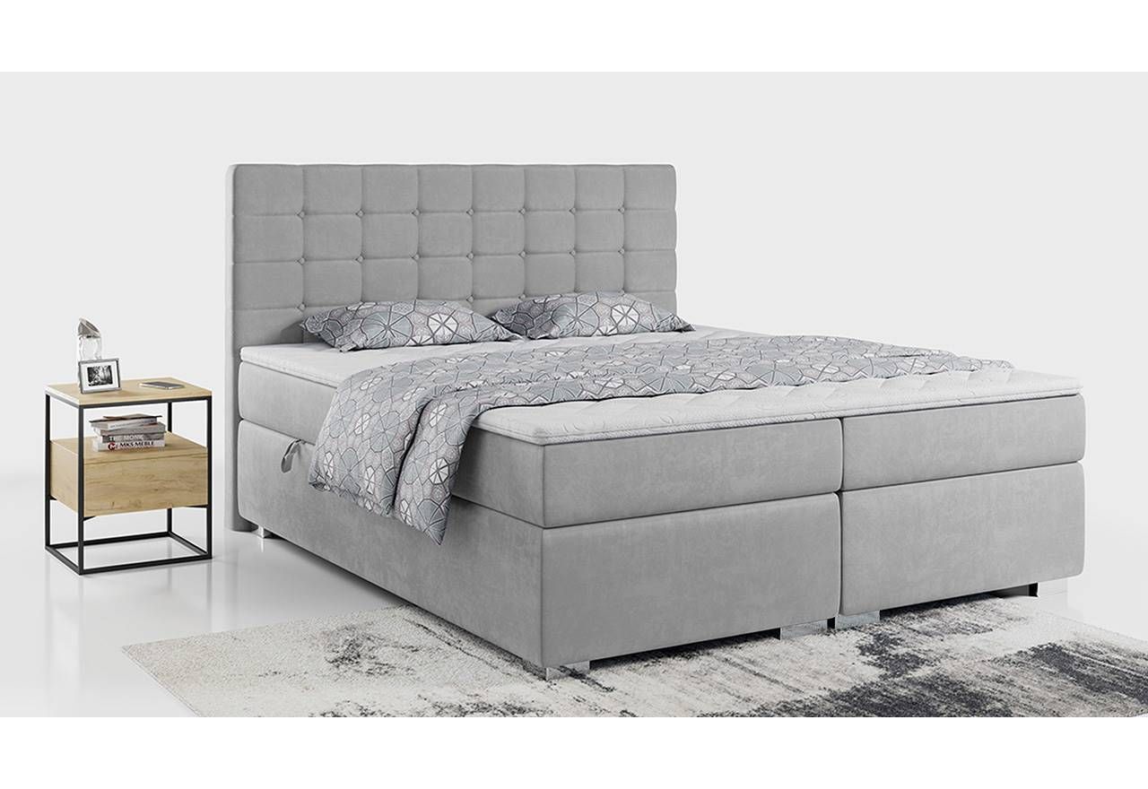 Łóżko dwuosobowe kontynentalne z materacem - CASSI 160x200 jasny szary