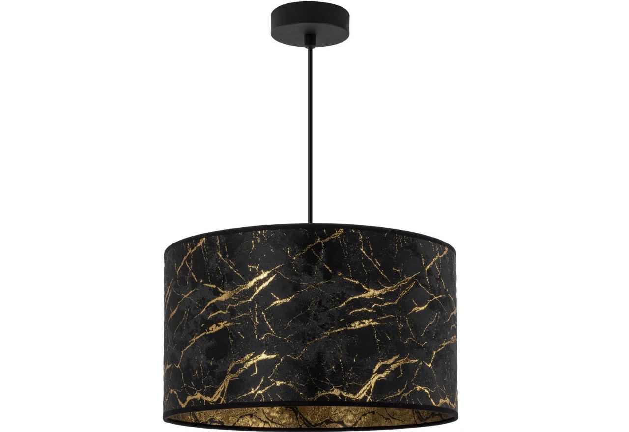 Modna lampa wisząca do salonu ORINI z kloszem ozdobionym czarno-złotą imitacją marmuru