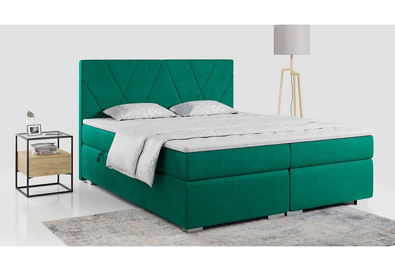Łóżko sypialniane kontynentalne z materacem - LAILA 120x200 butelkowa zieleń