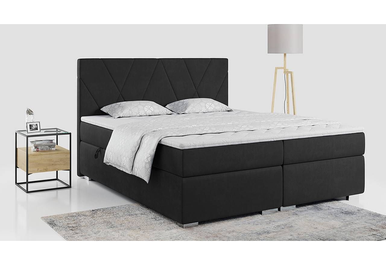 Dwuosobowe łóżko kontynentalne z materacem i topperem - LAILA 160x200 czarny