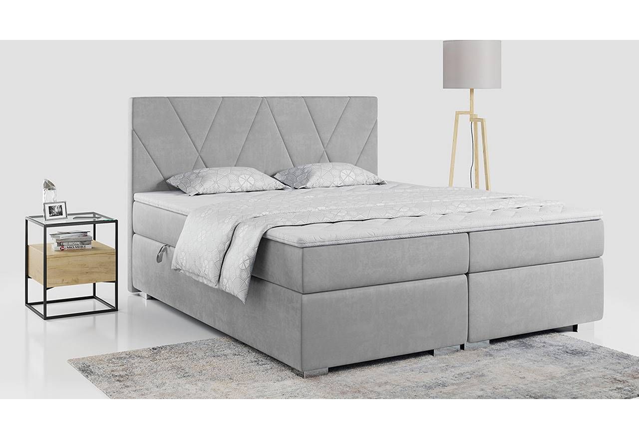 Dwuosobowe łóżko kontynentalne z materacem i topperem - LAILA 160x200 jasny szary