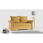 Sofa 2-osobowa granatowa, rozkładana z funkcją spania i akcentami drewnianymi do salonu - PRATO