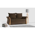 Sofa 2-osobowa granatowa, rozkładana z funkcją spania i akcentami drewnianymi do salonu - PRATO