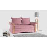 Sofa 2-osobowa granatowa, rozkładana z funkcją spania i akcentami drewnianymi do salonu - PRATO