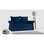 Sofa 2-osobowa granatowa, rozkładana z funkcją spania i akcentami drewnianymi do salonu - PRATO