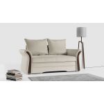 Sofa 2-osobowa granatowa, rozkładana z funkcją spania i akcentami drewnianymi do salonu - PRATO