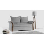 Sofa 2-osobowa granatowa, rozkładana z funkcją spania i akcentami drewnianymi do salonu - PRATO