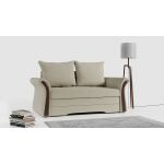 Sofa 2-osobowa granatowa, rozkładana z funkcją spania i akcentami drewnianymi do salonu - PRATO