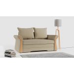 Sofa 2-osobowa granatowa, rozkładana z funkcją spania i akcentami drewnianymi do salonu - PRATO