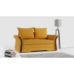 Sofa 2-osobowa granatowa, rozkładana z funkcją spania i akcentami drewnianymi do salonu - PRATO