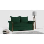 Sofa 2-osobowa granatowa, rozkładana z funkcją spania i akcentami drewnianymi do salonu - PRATO