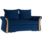 Sofa 2-osobowa granatowa, rozkładana z funkcją spania i akcentami drewnianymi do salonu - PRATO